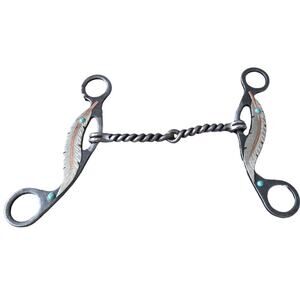 Feather twisted snaffle gag bit silver copper turquoise‎ accents 6"